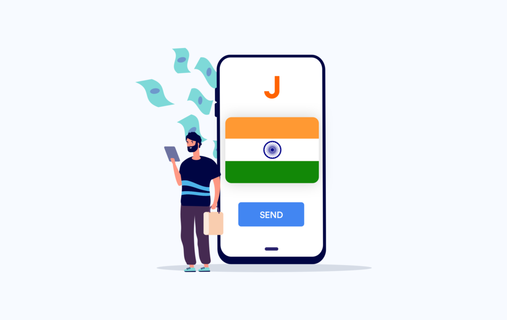 Money being sent online from the USA to India